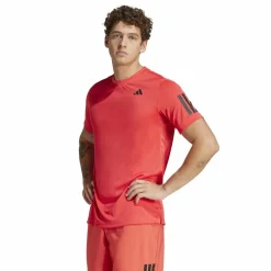 Tenniskleding-adidas Club 3-stripes tennisshirt heren semi lucid red