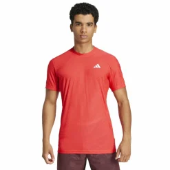 Tenniskleding-adidas Pro FreeLift tennisshirt heren semi lucid red