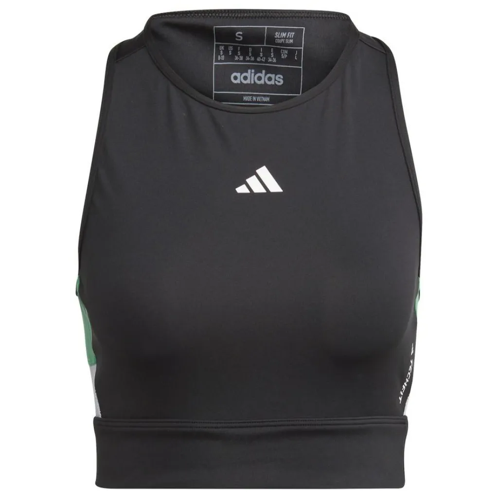 Sportshirt-adidas Techfit Colorblock Cropped Training tanktop dames  black semi court green