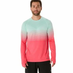 Hardloopkleding-Asics Seamless LS hardloopshirt heren coral reef oasis green
