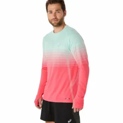 Hardloopkleding-Asics Seamless LS hardloopshirt heren coral reef oasis green