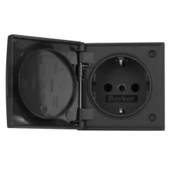 Berker wandcontactdoos met deksel antraciet< Camping Elektra