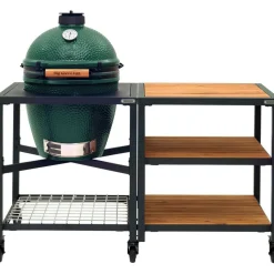 Big Green Egg  Large houtskoolbarbecue met frame en uitbreidingsframe wood< Kamado