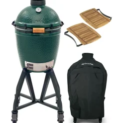 Kamado-Big Green Egg  Medium houtskoolbarbecue inclusief onderstel, zijtafels en hoes