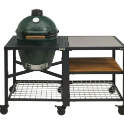 Kamado-Big Green Egg  Medium houtskoolbarbecue met frame en uitbreidingsframe SS wood grid