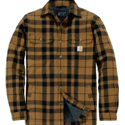 Shirts, Polo's & Blouses-Carhartt Flannel Sherpa Lined overhemd heren brown