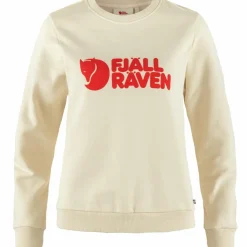 Fjällräven Logo sweater dames chalk white flame orange< Outdoor Trui