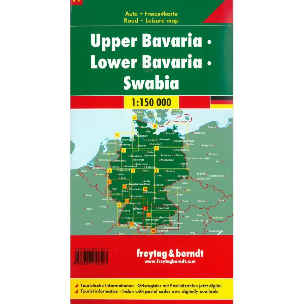 Reisboeken & Kaarten-Freytag & Berndt  Oberbayern Niederbayern Schwaben vrijetijds- en  wegenkaart