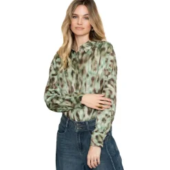 Geisha blouse dames green brown< Shirts, Polo's & Blouses