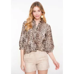 Shirts, Polo's & Blouses-Geisha blouse dames sand black