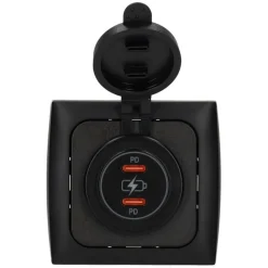 Haba C-line Power Line 2x USB-C PD 36W lader  wandcontactdoos met klep black< Camping Elektra