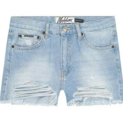 Broeken-Malelions Damaged Denim short dames light blue