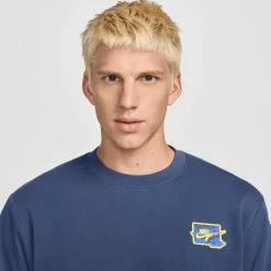 Nike Club FT Crew Bolt sweater heren midnight navy  lightening< Truien & Vesten