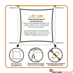 Zonwering-Shadow Comfort  Waterdicht vierkant schaduwdoek 300 x 300 cm sand