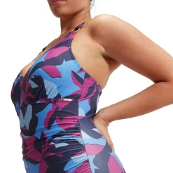 Badpakken-Speedo Shaping Printed V Neck badpak dames blue berry